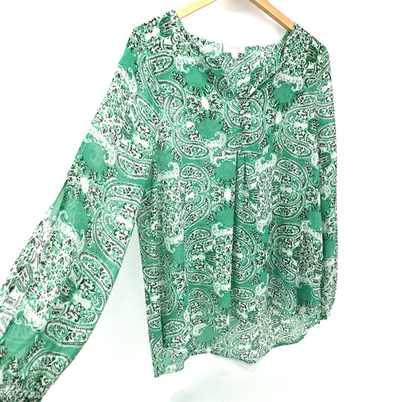 Umgee Tunic Top Womens Large Boho Green Paisley V-Neck Cold Shoulder/Arm Blouse - Picture 3 of 8